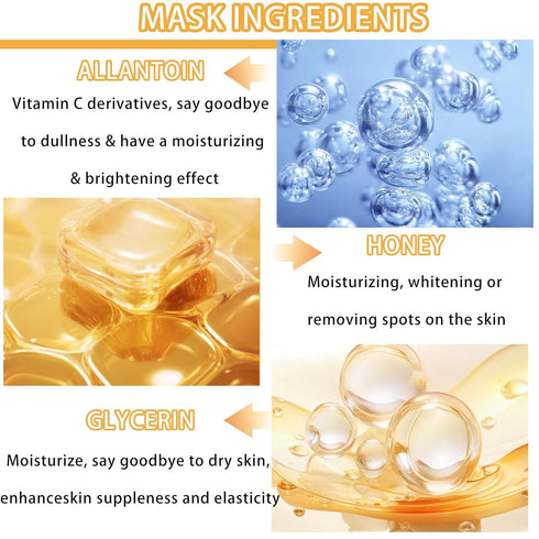 8 Pack Honey Sheets Face Mask Set - Moisturizing Facial Masks for Men & Women, Hydrating for All Skin Types