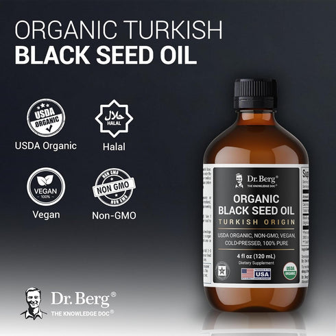Immune 4 oz Dr. Berg Black Seed Oil Organic Cold Pressed Pure Nigella Sativa Black Cumin Oil USDA Organic, Halal, Vegan