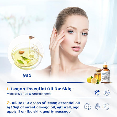 100% Pure Undiluted Lemon Essential Oil 1 Fl Oz - For Skin, Cleaning & Diffuser