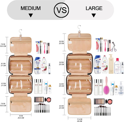 Travel Hanging Toiletry Bag for Women - Medium Waterproof Makeup Accessories Dopp Kit Set with Jewelry Organizer (Black)