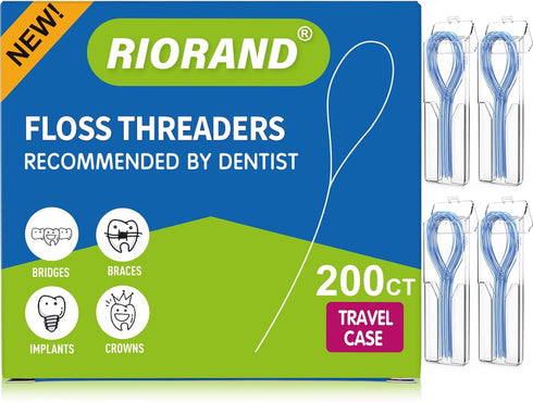 RioRand Floss Threaders, 200 Count, Essential Tool for Oral Health with Braces, Bridges, and Implants