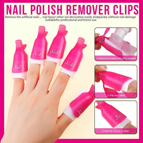 Teenitor Gel Nail Polish Remover Kit, 10pcs Remover Clips, 115pcs Nail Wipe Pads, Hot Red