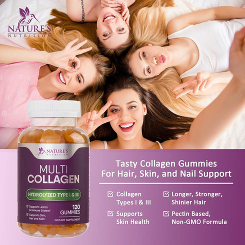 Collagen Gummies with 2500mcg Biotin, Vitamin C & Zinc, 120 Count - Hydrolyzed Type 1 & 3 Collagen Peptides Supplement