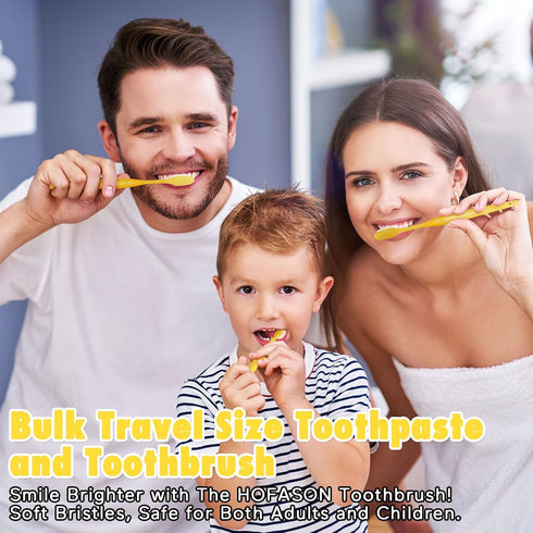 Pack 50, Set 5g HOFASON Disposable Toothbrushes with Toothpaste of Yellow Hollow Travel Toothbrush with Bulk Toothpaste