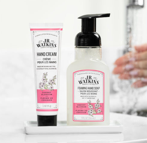 J.R. Watkins Natural Moisturizing Hand Cream, Hydrating Shea Butter, Cocoa Butter, Avocado Oil, 3.3oz, Cherry Blossom,
