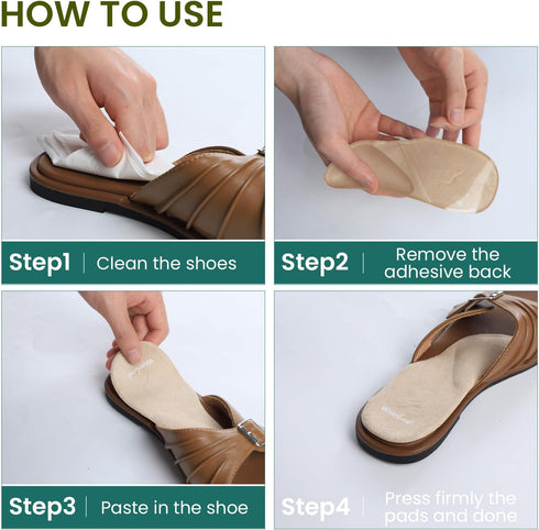 Welnove Arch Support Inserts for Plantar Fasciitis - Self Adhesive Gel Arch Supports for Flat Feet and Foot Pain Relief