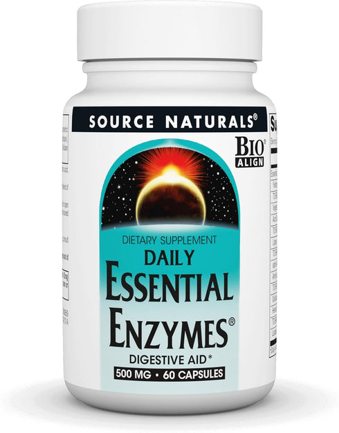 Source Naturals Essential Enzymes 500mg - 60 Capsules Bio-Aligned Multiple Enzyme Supplement for Digestion