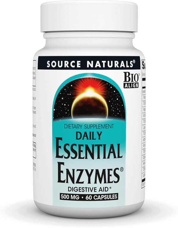Source Naturals Essential Enzymes 500mg - 60 Capsules Bio-Aligned Multiple Enzyme Supplement for Digestion