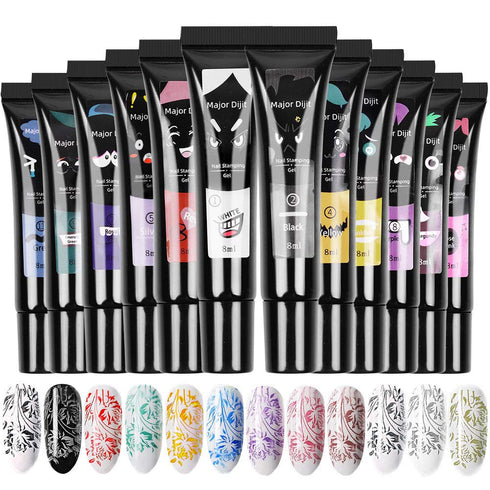 Major Dijit Nail Stamping Polish Gel, 8ML Nail Art UV Gel Polish for Nail Stamp Plate, 12 Colors