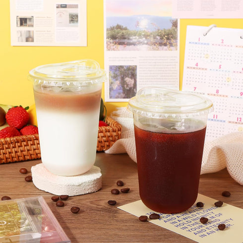Mkhaslri 50 Sets Stemless 16 oz) Disposable Glasses With Strawless Sip Lids,PET Drinking Cups,Clear Plastic Coffee Cups
