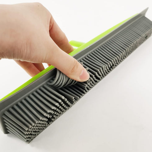 Push Broom for Pet Hair Removal with Squeegee, Soft Silicone Bristle Broom for Cat/Dog Hair, Green