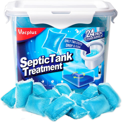 Vacplus Septic Tank Treatment, 24 Packs for 2-Year Supply, Bucket-Packed Septic Tank Treatment Packets, Dissolvable &