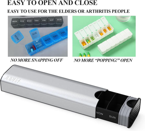 Extra Large Pill Organizer - 7 Day Aluminum Daily Pill Box, Weekly Travel Case for Vitamins and Medicines