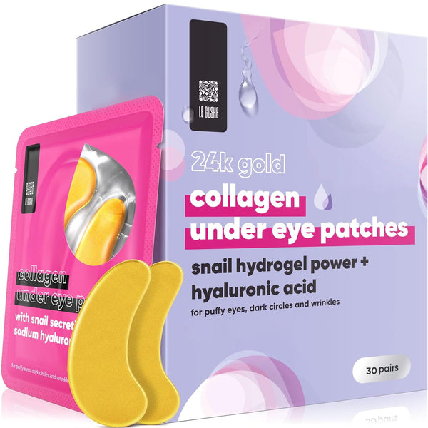 LE GUSHE Under Eye Mask & Patches (30 Pairs), Gold Eye Mask with Collagen & Amino Acid for Puffy Eyes