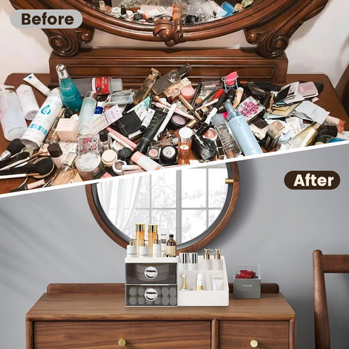 Makeup Organizer with Clear Drawers, Large Capacity Plastic Skincare Organizer for Vanity and Countertop, Gray Drawer