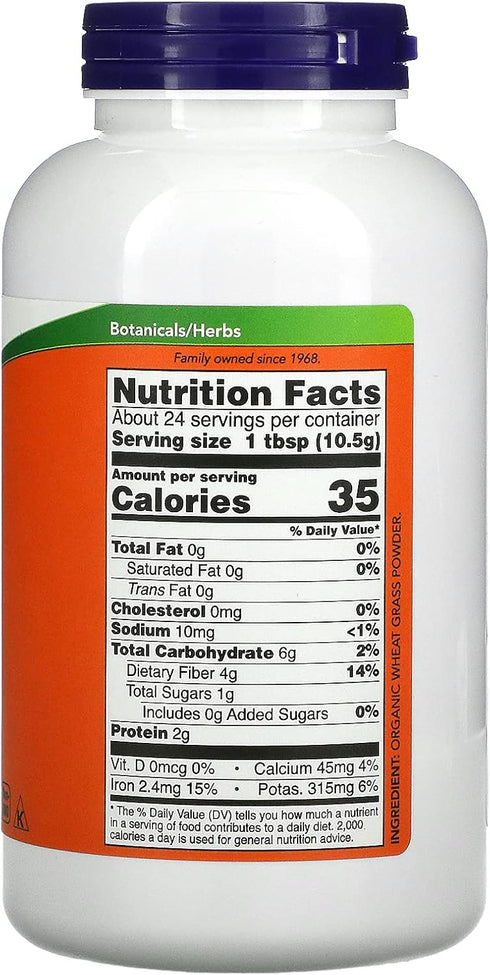 NOW Supplements, Certified Organic and Non-GMO, Wheat Grass Powder, Green Superfood, 9-Ounce