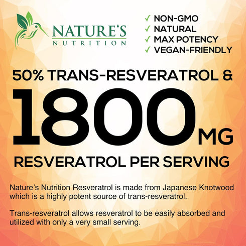 Resveratrol 1800mg - Extra Strength Trans-Resveratrol Supplement for Immune Support & Healthy Aging - 60 Capsules