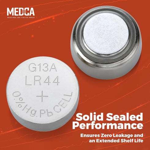 MEDca 1.5V Alkaline Batteries - LR44 AG13 357 303 SR44 Button Coin Cell for Hearing Aids, Toys, Remotes, 30 PCS