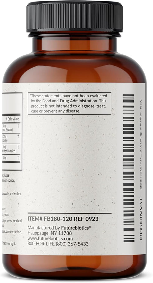 Futurebiotics Chill Pill + Ashwagandha, Rhodiola, St. John’s Wort & L-Theanine 2000 MG | 120 Vegetarian Tablets