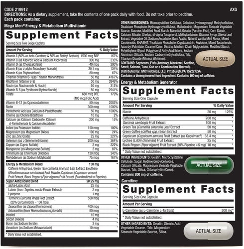 GNC Mega Men Energy & Metabolism Vitapak - 30 Count, Clinically Studied for Energy, Heart Health, Antioxidants