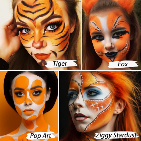 UCANBE Orange Face Body Paint Makeup Foundation, Professional Blendable Cream Greasepaint for Halloween Party