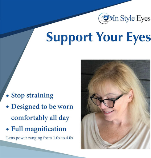 In Style Eyes Stylish Reading Glasses, Full-Rimmed Classic Large Cat Eye Frame, Non Prescription, Black, 1.5x