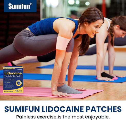 Sumifun 4% Lidocaine Pain Relief Patches, 15 Count Maximum Strength Numbing Gel Patch for Muscle Soreness