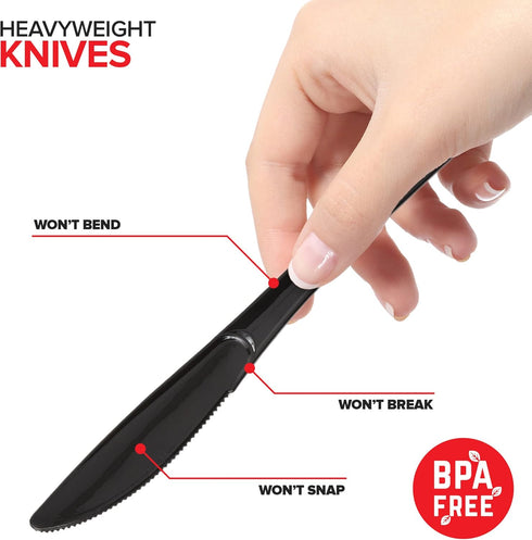 Stock Your Home - 125-Count Plastic Knives, Heavy Duty Disposable Silverware for Dinner, Bulk Cutlery in Black