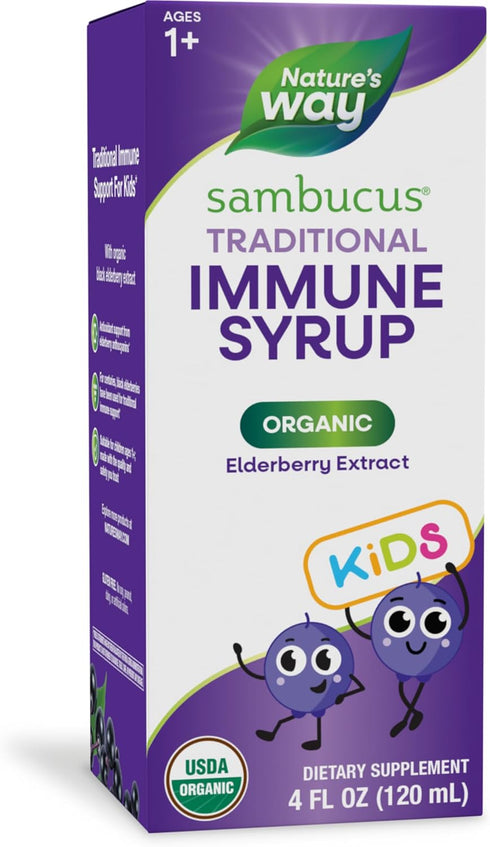 Nature's Way Sambucus Elderberry Immune Syrup for Ages 1+, USDA Certified Organic, Black Elderberry Extract, 4 Fl Oz