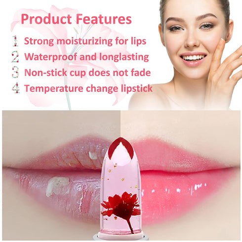 6 Pack Crystal Flower Jelly Lipstick - Magic Color Changing Lip Balm Set, Long Lasting Moisturizing