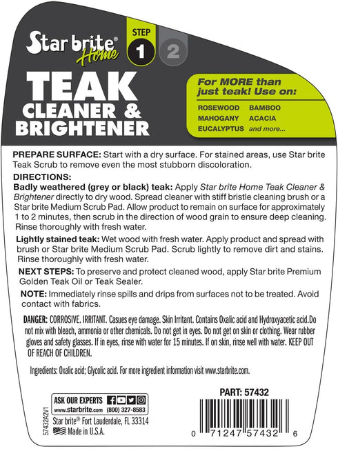 STAR BRITE Teak Cleaner & Brightener Gel Spray, 32 OZ, Vertical Surface Stick Formula