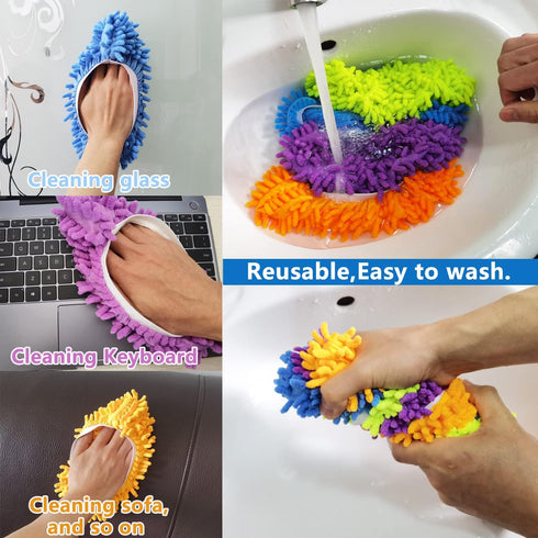4 Pairs Mop Slippers Shoes Cover: Multi Function Reusable Microfiber Dust Mops for Bathroom, Office, Kitchen