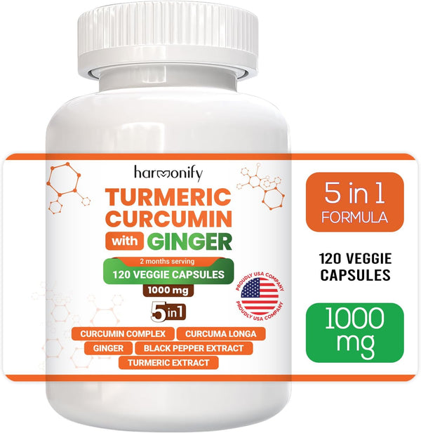 Turmeric Curcumin Supplement 5 in 1 Formula with Ginger, Ceylon Cinnamon, Black Pepper, 1000 mg, 120 Capsules