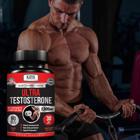 Kaya Naturals Ultra Testosterone - Men's Booster with Tongkat Ali, Horny Goat Weed, Tribulus - 90 Count