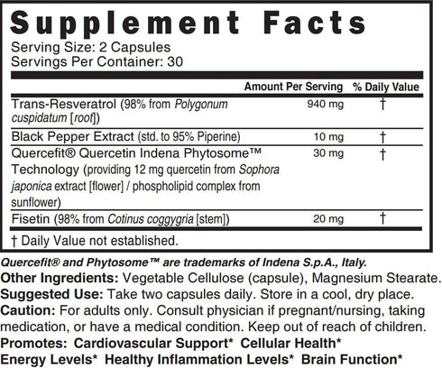 Nutri Resveratrol 1000mg - 60 Vegan Capsules, Organic Piperine, 15x More Bioavailable Pure Trans Resveratrol