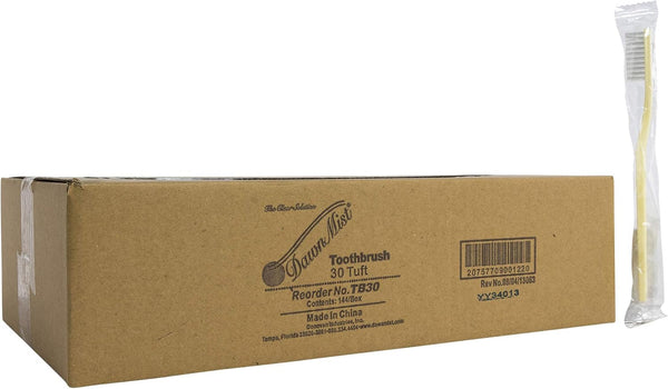Disposable 30 Tuft Individually Wrapped Toothbrushes - Case of 144 - Dawnmist