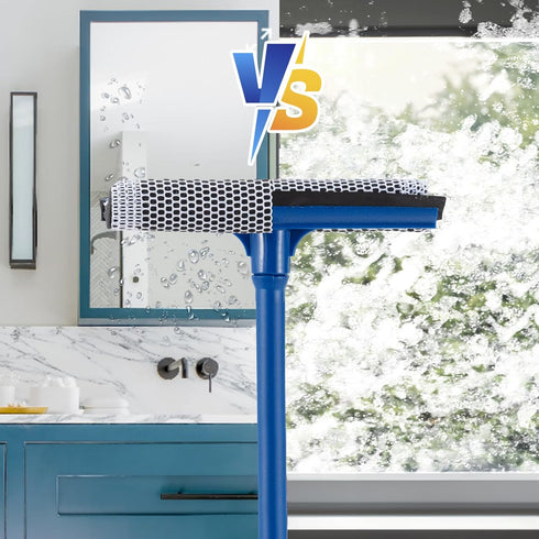 15.9" Window Squeegee for Car: 2 in 1 Window Cleaner with Long Stainless Steel Handle, Sponge for High Window Cleaning