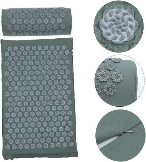 Set, Shiatsu Acupoint Massage Mat and Pillow Non-Slip Yoga Massage Cushion for Back and Neck Relief with Carry Bag