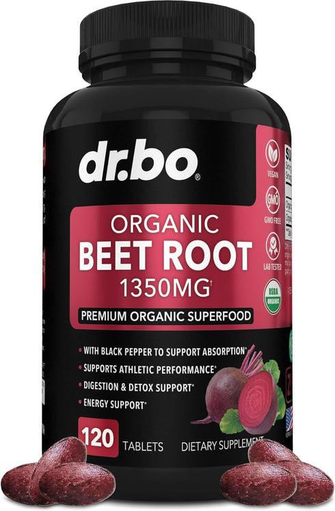 Organic Beet Root Capsules - 1350mg Beetroot Powder Extract Pills, High Circulation Beet Vitamins Support - 120 Tablets