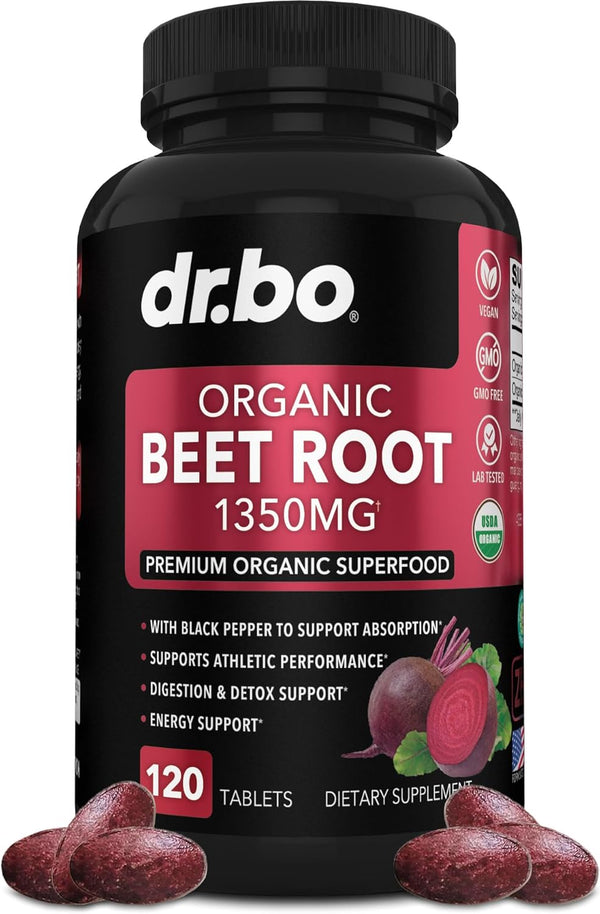 Organic Beet Root Capsules - 1350mg Beetroot Powder Extract Pills, High Circulation Beet Vitamins Support - 120 Tablets
