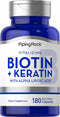 Piping Rock Biotin 5000mcg, 180 Capsules, Plus Keratin and Alpha Lipoic Acid, Non-GMO, Gluten Free