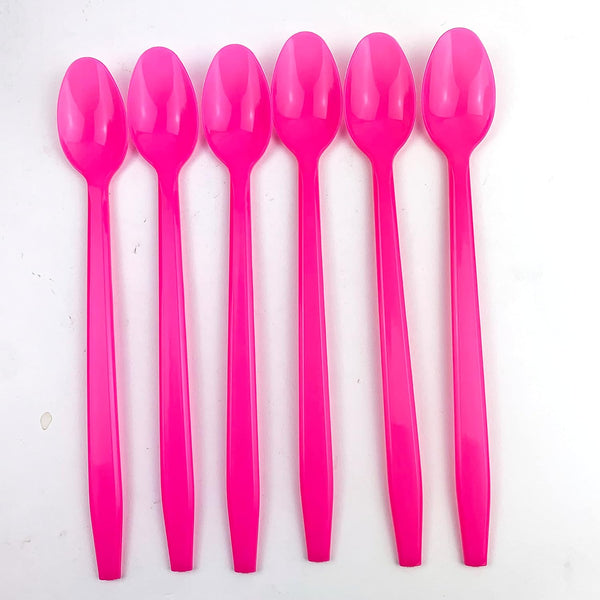 7.8" Pink Long Plastic Soda & Sundae Spoons, Disposable Spoons for Milkshakes, Tea, Floats, 100 Count