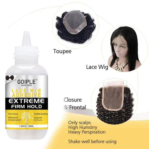 Goiple Wig Glue, Waterproof Lace Front Adhesive for Hair Replacement, Strong Hold Transparent Lace Glue, 1.28 fl oz