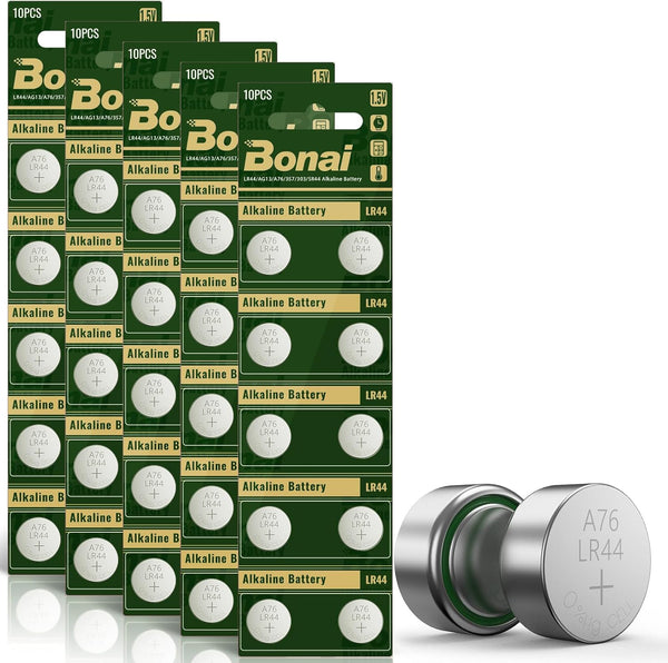 BONAI LR44 AG13 Batteries 1.5V Button Cell Battery (50 Count) - High Capacity Packaging Upgrade