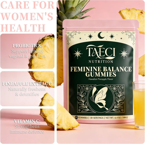 Taeci Gummies 60 Gummies (30 Premium Feminine Balance for Women Hawaiian Pineapple Flavor Supports pH & Daily Wellness