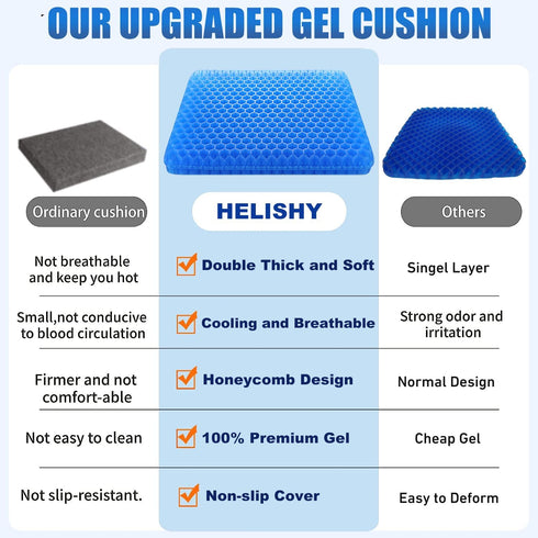 Helishy Gel Seat Cushion - Non-Slip Egg Seat Cushion Chair Pads - Office Chair Car Seat Cushion for Sciatica & Back