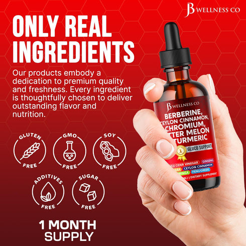 JB Wellness Co 4 OZ Berberine with Ceylon Cinnamon Supplement Liquid Drops + Bitter Melon Extract, Glucomannan