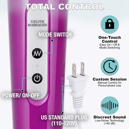 VZVJTR 10 Handheld Electric Back Massager, Speed Wired Deep Tissue Vibrating Massager for Muscle Aches (Purple)
