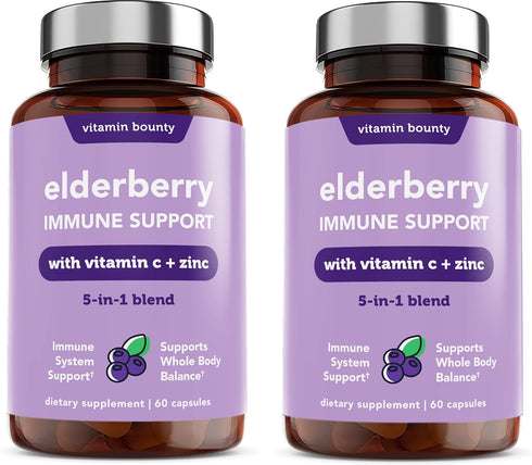 Vitamin Bounty Elderberry Immune Support - with Zinc, Vitamin C & Echinacea, 5-in-1 Blend, Non-GMO - 60 Capsules, 2 Pack