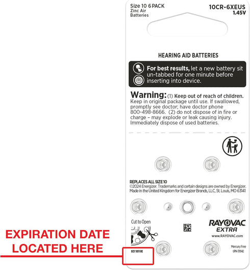 Rayovac 10. 1.45v. (60 Extra Hearing aid Batteries Size Long-Lasting Mercury-Free zinc-air Hearing aid Batteries